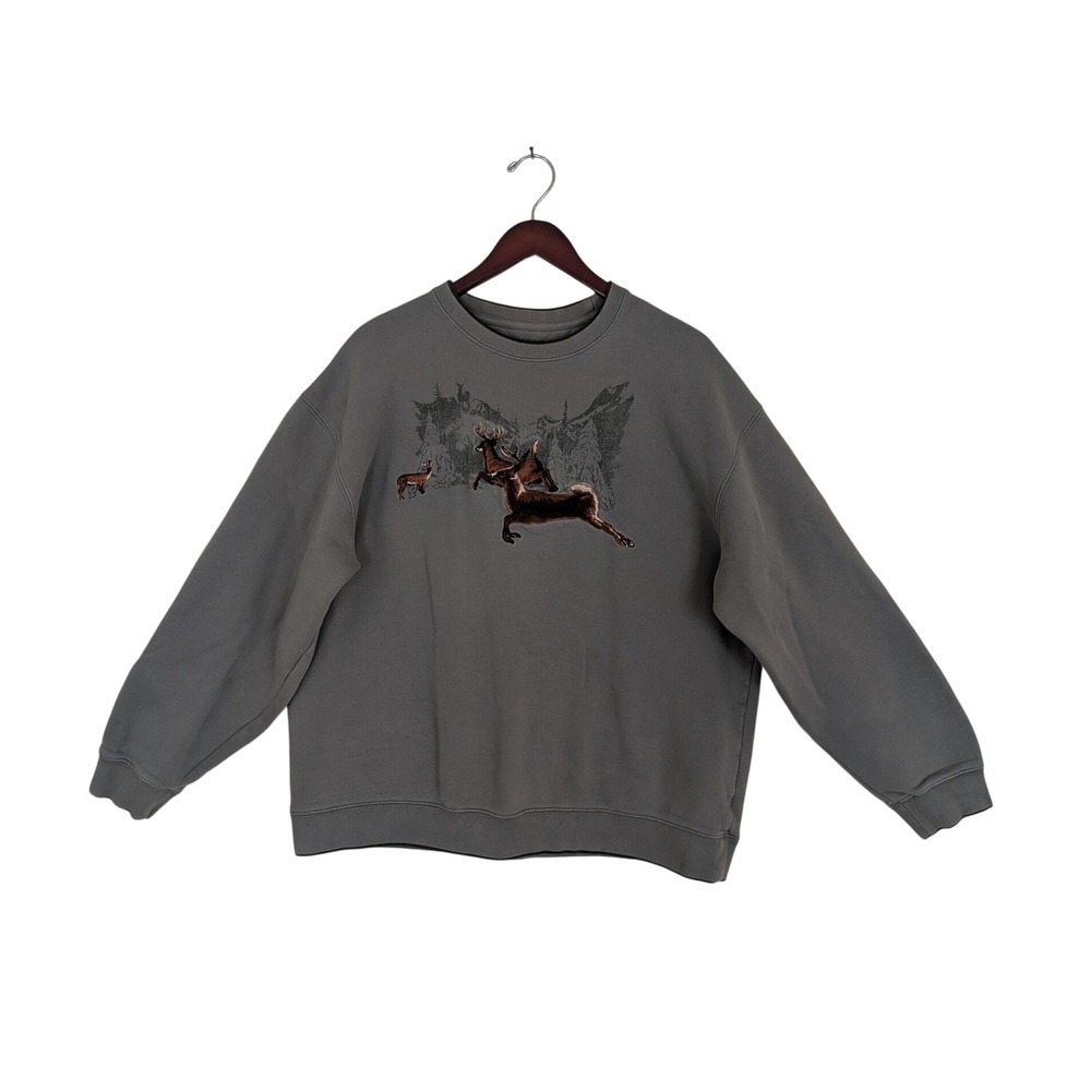 Croft & Barrow Mens Deer Mountain Embroidered Sweatshirt Sage Green XL Pullover